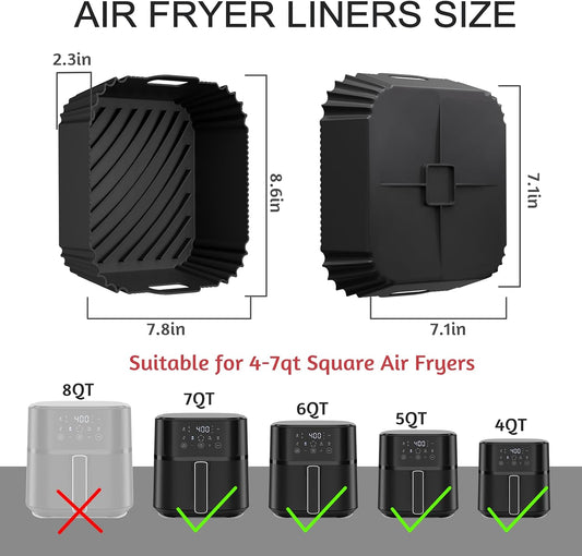 Air Fryer Silicone Liners 2 Pack, Reusable Square Air fryer Basket Liners, 4-6Qt Silicone Baking Tray for Instant Air fryer, Oven Microwave Pot Accessories, Food Grade Kitchen Gadgets