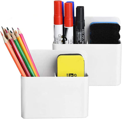 Marbrasse Magnetic Dry Erase Marker Holder,Pen and Eraser Holder for Whiteboard，Magnet Pencil Cup Utility Storage Organizer for Office, Refrigerator, Locker and Metal Cabinets (2 Pack)