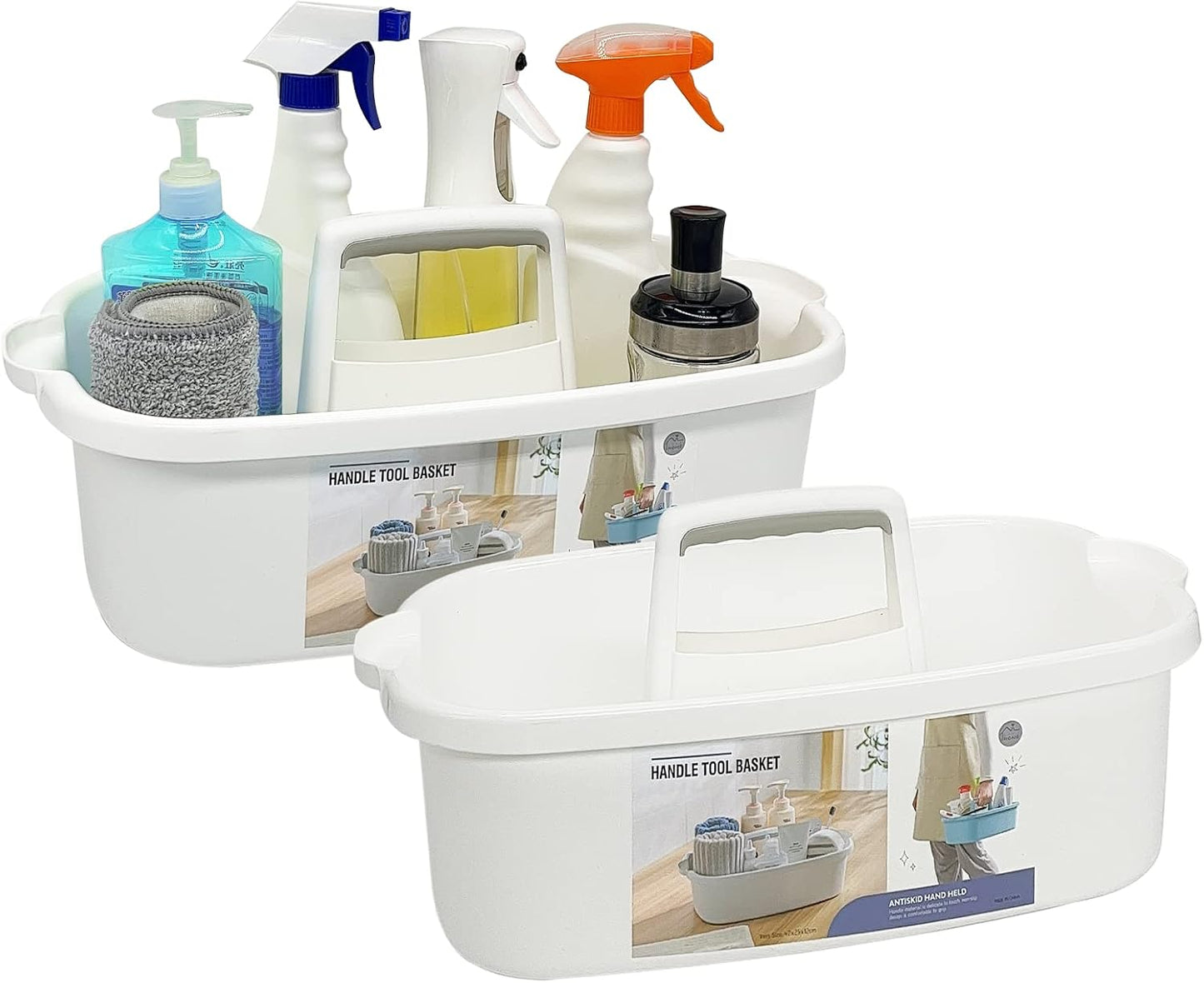 Goderewild Multi-Purpose Plastic Cleaning Caddy with Handle, Shower Caddy Organizer/Storage Basket/Totes Portable for Bathroom Supplies, Cleaning Products, Under Sink Tool, Housekeepers (Grey)