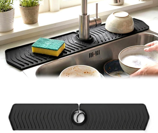 Kitchen Sink Faucet Mat, 2025 New Foldable Faucet Mat for Kitchen Sink, 30in Silicone Faucet Guard & Draining Mat Keep Countertops Dry Splash Guard (Green, 30in)