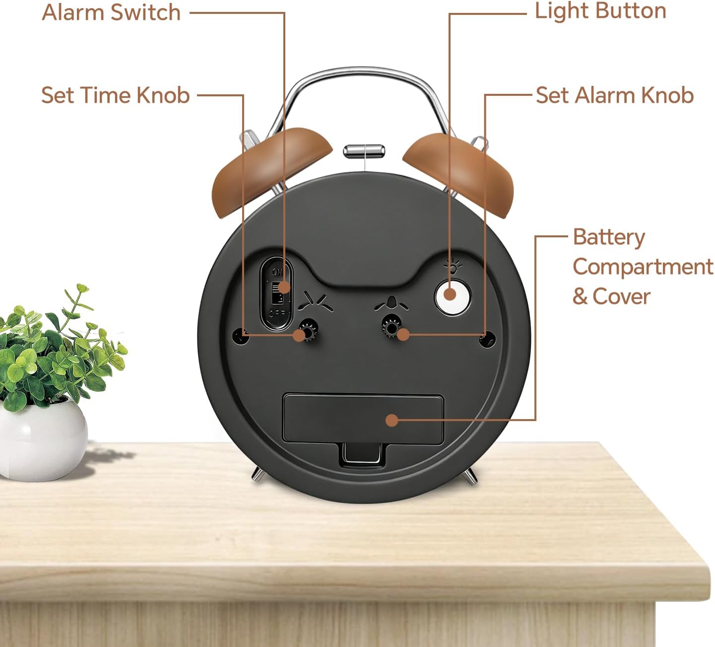 4.5" Analog Alarm Clock for Heavy Sleepers, Loud Battery Operated Alarm Clocks with Light, Metal Silent Desk Clock for Bedrooms, Retro Bedside Clocks for Kids Girls Women Mother Seniors, Pink