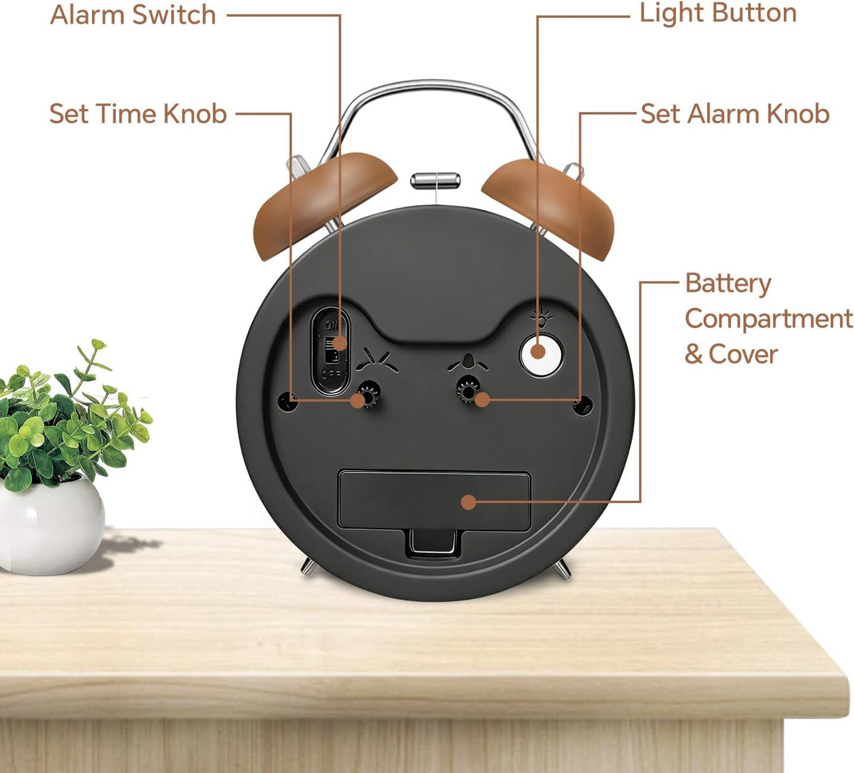 4.5" Analog Alarm Clock for Heavy Sleepers, Loud Battery Operated Alarm Clocks with Light, Metal Silent Desk Clock for Bedrooms, Retro Bedside Clocks for Kids Girls Women Mother Seniors, Pink