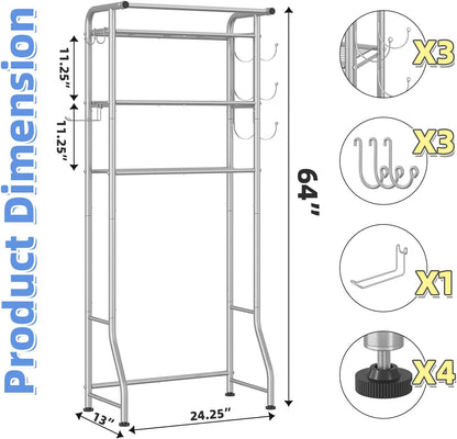 Simple Trending Over The Toilet Storage Cabinet, Metal Bathroom Shelf Organizer with Paper Holder and Hooks, 3 Tier, Black