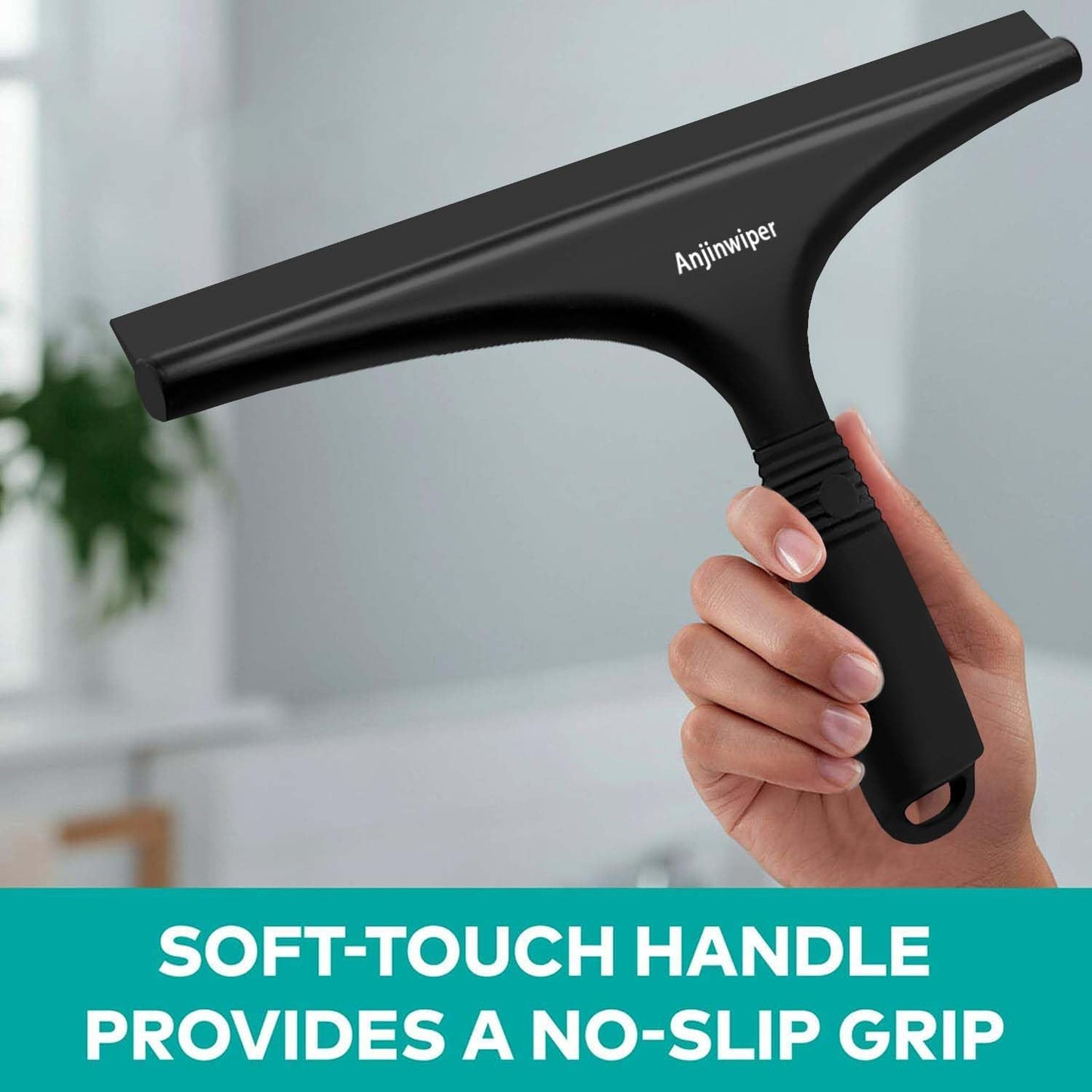 Shower Squeegee for Glass Doors, 10 Inch Bathroom Squeegee for Shower Glass | Streak Free No Squeak, Anti-Rust, All Purpose Glass Squeegee with Hook, Tile Walls, Mirror, Window, Car, Water & Soap Removal
