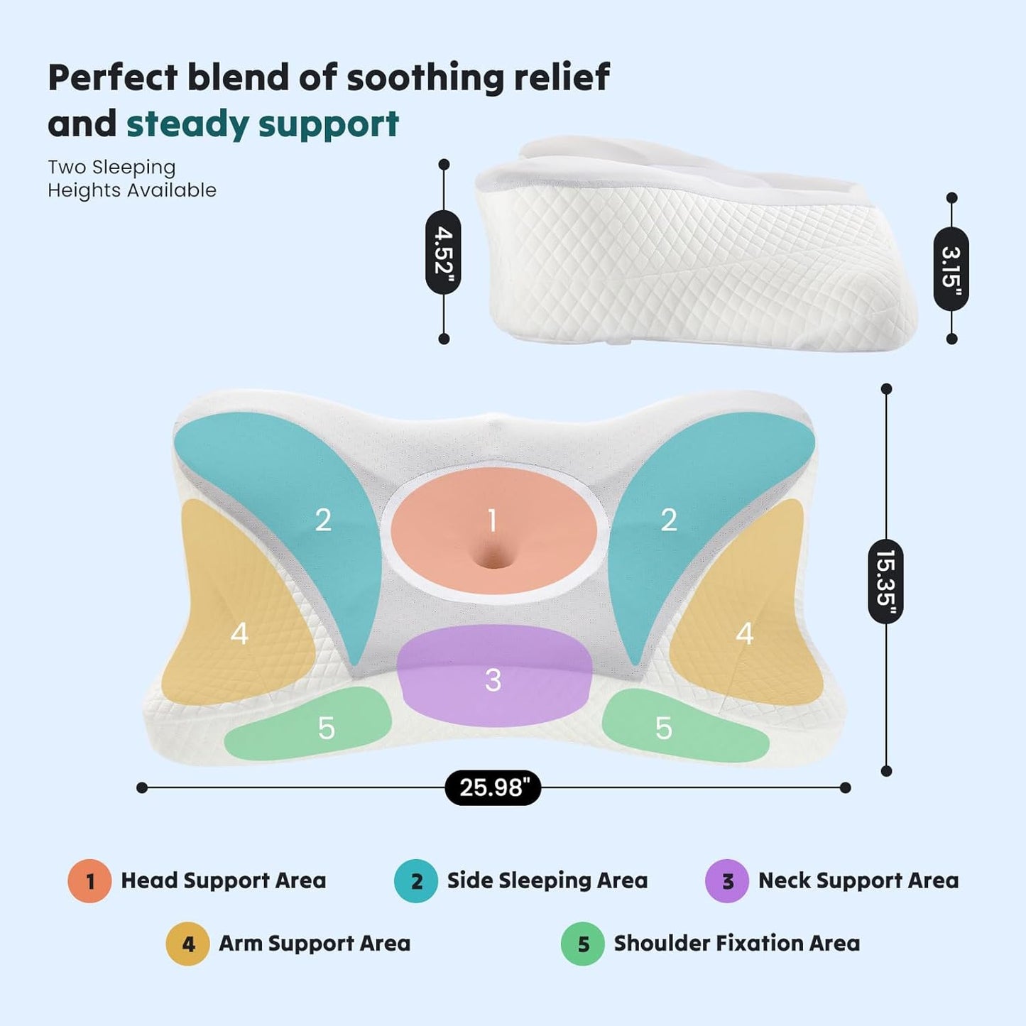 Sweetcrispy Cervical Pillow for Neck Pain Relief, Cooling Memory Foam | Contour Pillow for Side, Back, and Stomach Sleepers, Ergonomic Orthopedic Bed Pillow for Adults, Queen Size, Grey