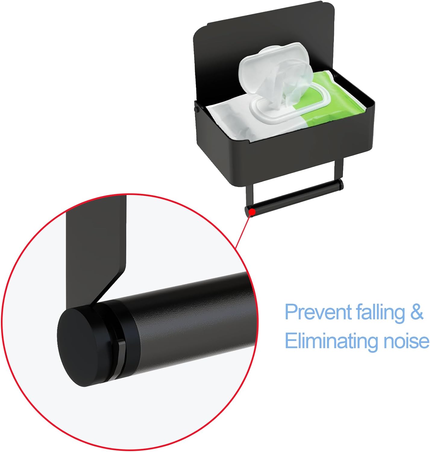 JUYSON Toilet Paper Holder with Shelf, Flushable Wipes Dispenser Fits for Bathroom Wipe Storage, Keep Your Wipes Hidden Out of Sight - SUS304 Stainless Steel Wall Mount Organizer (Matte Black)