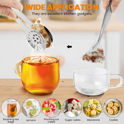 2 Pcs Stainless Steel Tea Bag Tongs and Squeezer, 6 Inch Anti-Slip Tea Bag Strainer Clips for Tea Bags, Herbs, Sugar Cubes and Ice Cubes, Kitchen and Bar Accessories