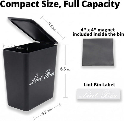 Artilife Magnetic Dryer Lint Bin with Lid, 6 x 5 in White ABS Plastic | Compact 1.8L dryer lint holder mounts to metal appliances without tools; fitted lid hides lint and sheets for laundry room