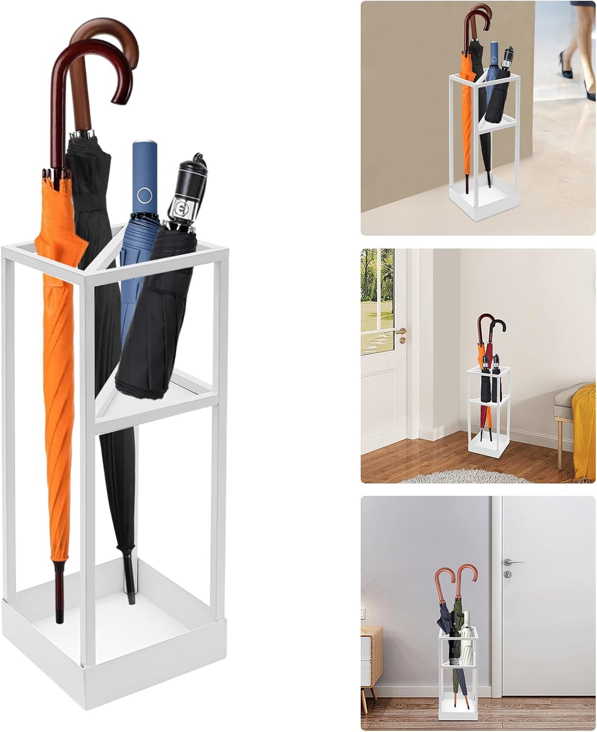 Umbrella Stand Indoor, 20.87 Inch Freestanding Metal Umbrella Holder with Bottom Drip Tray, Modern Entryway Umbrella Rack, Compact Umbrella Storage Rack for Lobby, Front Hall, Corridor (Golden)