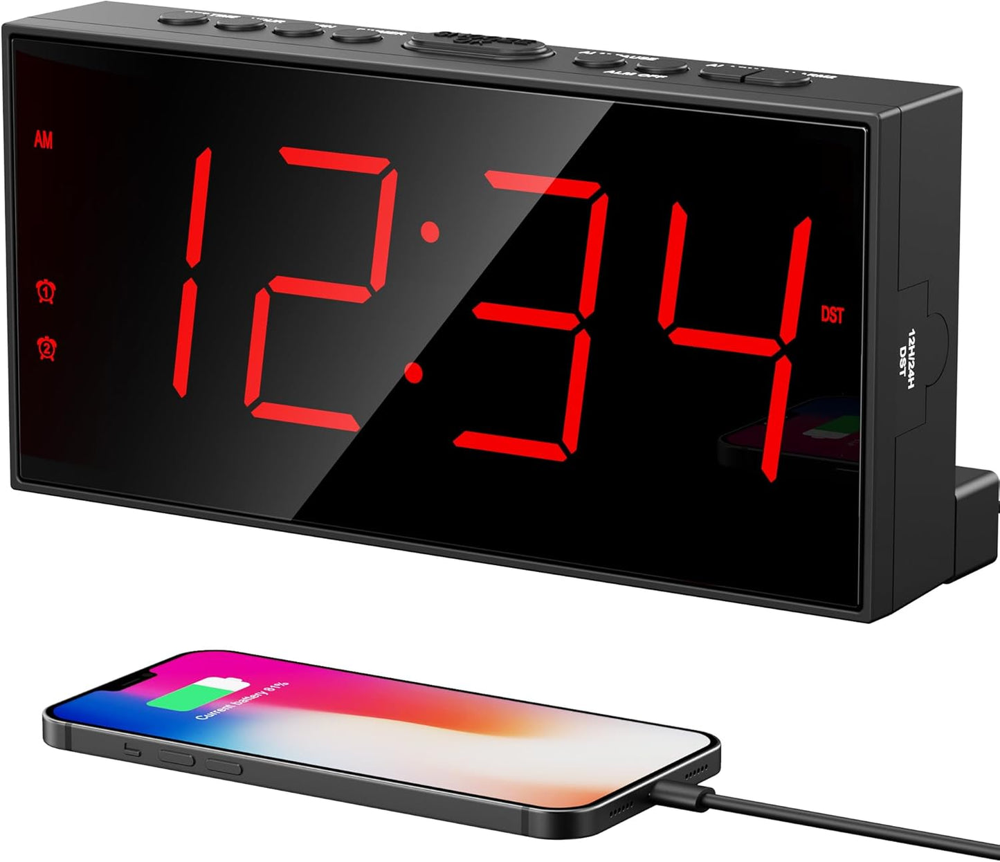 Vibrating Alarm Clock for Heavy Sleepers – Loud Bed Shaker, Dual Alarms with Weekday/Weekend Mode, 3 Vibration Levels, 5-Volume & Dimmer, Large Display, USB + Battery Backup – Deaf & Hearing-Impaired