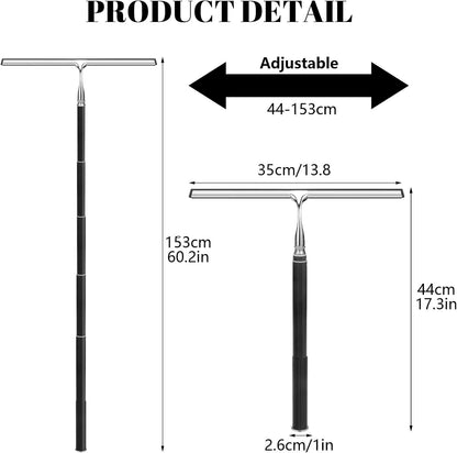 Shower Squeegee with Long Handle,Window Squeegee with Extension Pole Squeegee for Shower Glass Floor Squeegee, Telescoping Shower Squeegee for Glass Door, Tile Wall, Car,Floor | 2 Hooks, Squeegee for Shower Glass Floor Squeegee, Telescoping Shower