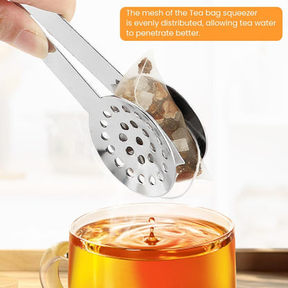 2 Pcs Stainless Steel Tea Bag Tongs and Squeezer, 6 Inch Anti-Slip Tea Bag Strainer Clips for Tea Bags, Herbs, Sugar Cubes and Ice Cubes, Kitchen and Bar Accessories