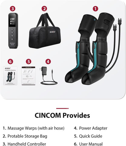 CINCOM Air Compression Leg Massager for Circulation & Pain Relief FSA - HSA | 3 in 1 Leg Massager for Foot Calf & Thigh, Leg Compression Boots for Recovery, Edema, RLS Relief