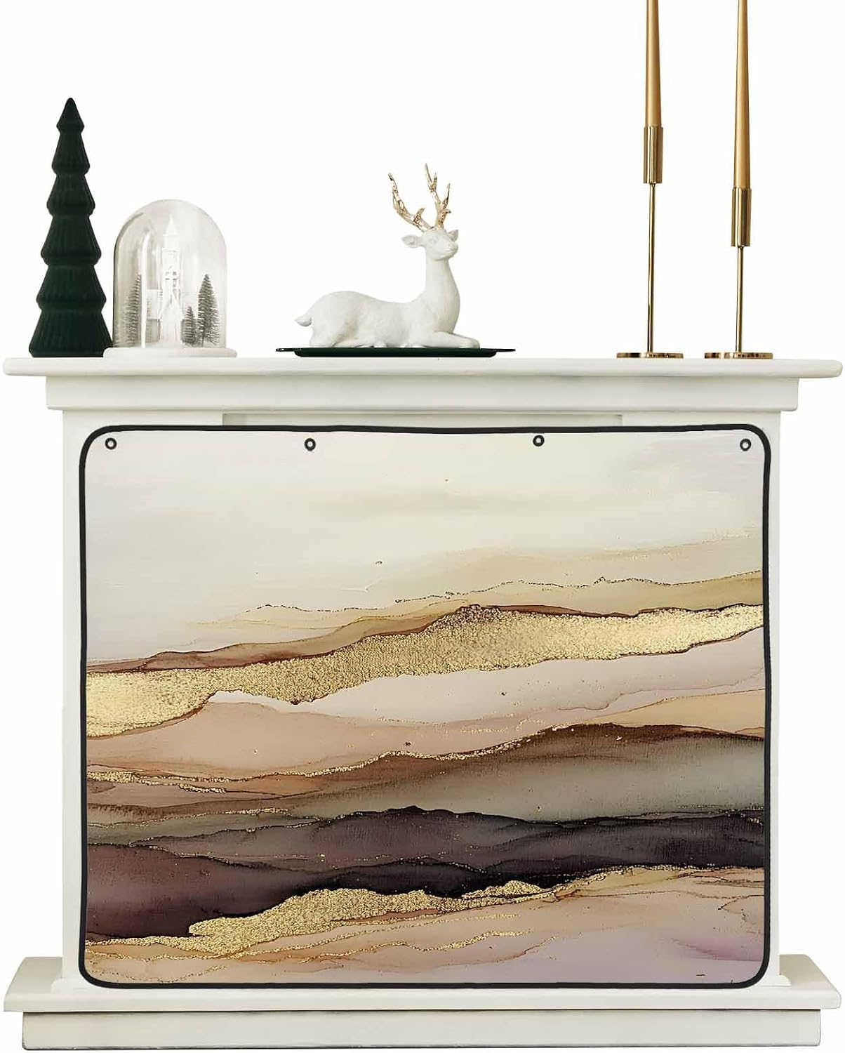 Marble Brown Gold Magnetic Fireplace Cover, Fireplace Draft Blocker, Abstract Watercolor Geometric Rock Fireplaces Blanket for Heat Loss/Cold Air, Fireplaces Draft Stopper Cover for Inside 39''x32''