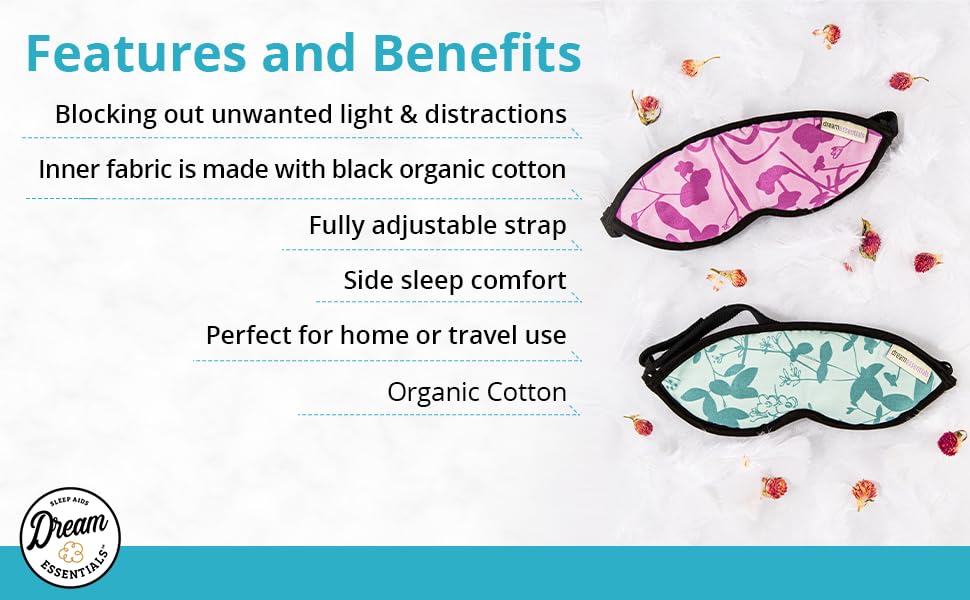 Dream Essentials Natura Organic Cotton Sleep Mask | Twilight Blue | Eye Mask for Sleeping, Light Blocking Soft Sleep Eye Cover with Eco Wool Padding | Made in USA Travel Accessories