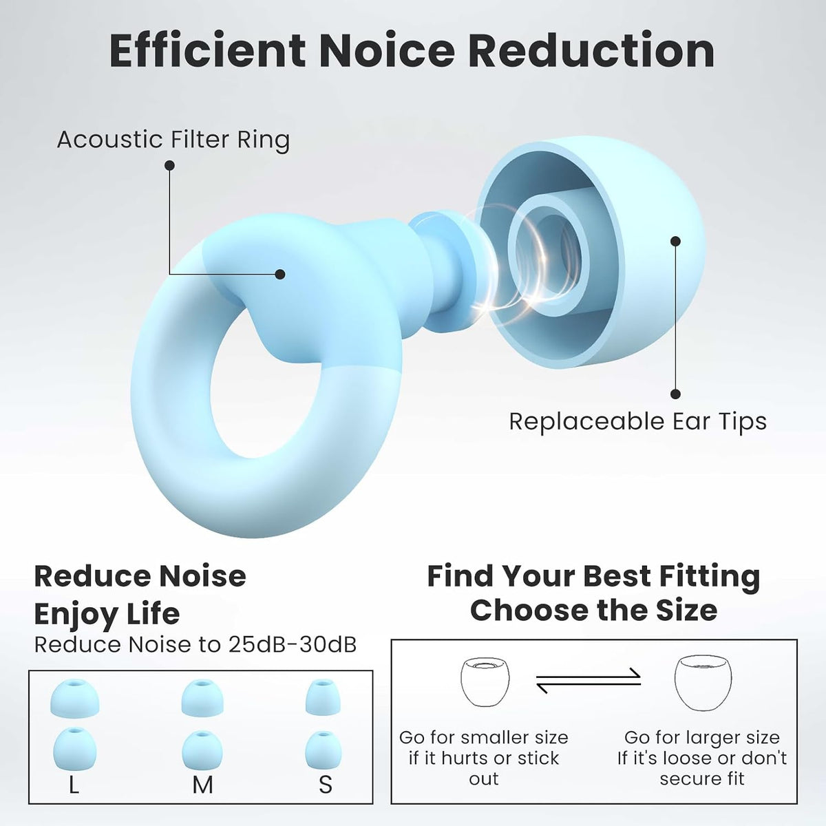 JUSTRVN Earplugs for Sleeping,Noise Reduction Soft Silicone Ear plugs with 7 Pairs Ear tips&One Connection Cord,Hearing Protection Reusable Earplugs for Sleeping,Concert,Work&Sound Reduction 25dB-30db
