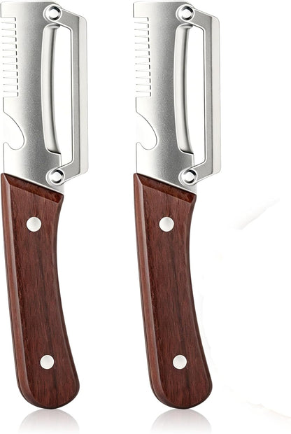 2 PCS Multifunctional Vegetable Peeler, 3 in 1 Elite Vegetable Peeler with Wooden Handle and Bottle Opener, Zero Snag Wooden Peeler for Fruits and Vegetables