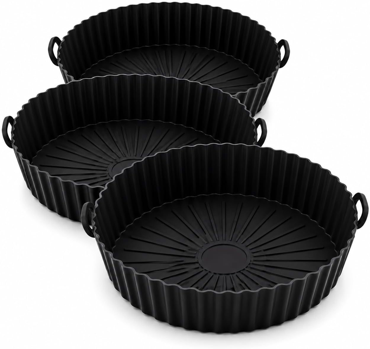 Reusable Silicone Air Fryer Liner, Non-Stick Basket Liner, BPA Free Food Grade Silicone, Dishwasher Safe, Heat Resistant up to 450°F, Fits Most Air Fryers, 8 Inch, Black