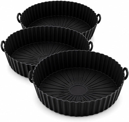 Reusable Silicone Air Fryer Liner, Non-Stick Basket Liner, BPA Free Food Grade Silicone, Dishwasher Safe, Heat Resistant up to 450°F, Fits Most Air Fryers, 8 Inch, Black