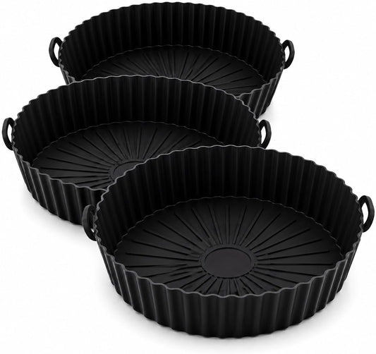 Reusable Silicone Air Fryer Liner, Non-Stick Basket Liner, BPA Free Food Grade Silicone, Dishwasher Safe, Heat Resistant up to 450°F, Fits Most Air Fryers, 8 Inch, Black