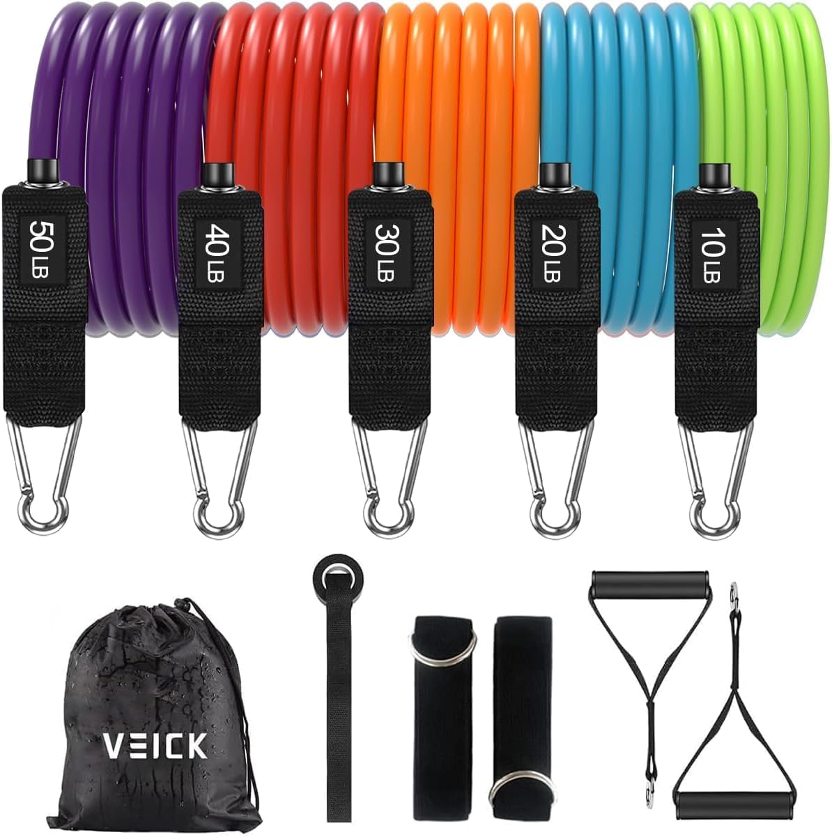 VElCK Resistance Bands Set with Handles for Exercise, Workout and Home Gym | 100% Natural Latex, 10-150LBS, Versatile for Yoga, Pilates, Strength, Home Gym