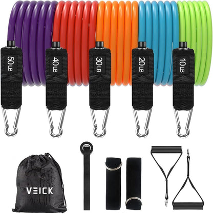 VElCK Resistance Bands Set with Handles for Exercise, Workout and Home Gym | 100% Natural Latex, 10-150LBS, Versatile for Yoga, Pilates, Strength, Home Gym