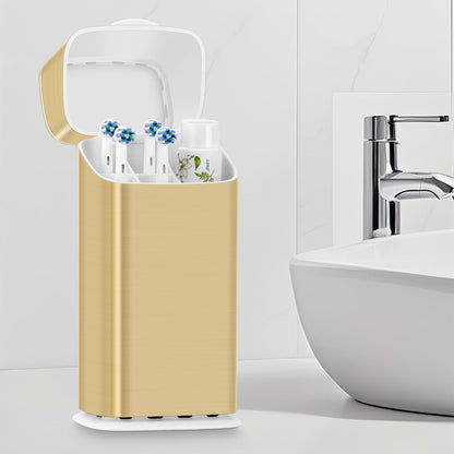 GFWARE Electric Toothbrush Holder with Cover, Ventilated & Drainage, Silver | Detachable 5 Slots Bathroom Organizer for Toothbrush & Toothpaste, Waterproof & Dustproof, Electric Toothbrushes Under 10 In