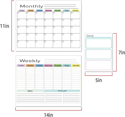 Hivillexun 16.5"x12" Clear Acrylic Magnetic Dry Erase Calendar Board with Monthly & Weekly Planner, 6 Markers & Large Eraser for Fridge, Office, Home (White)