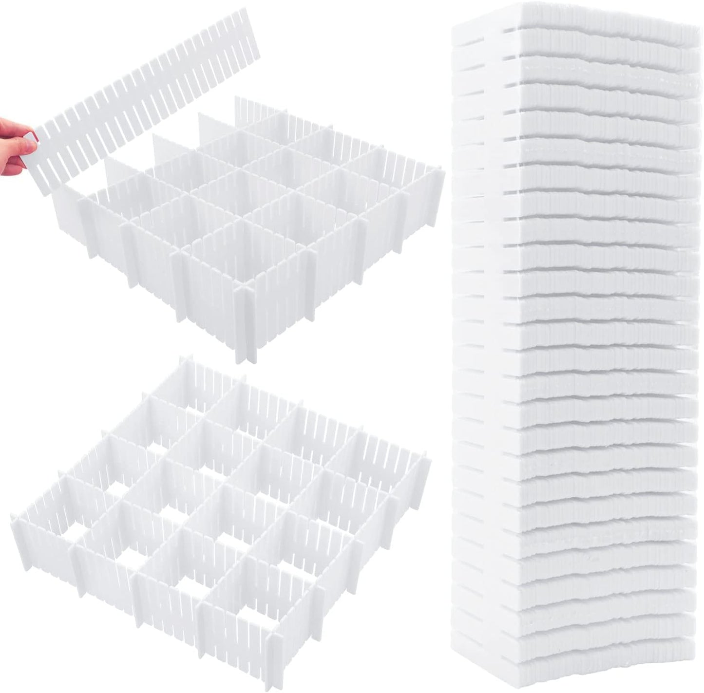85Pcs Drawer Dividers, Adjustable Drawer Organiser, Cut at Will for Tidying Clutter Clothes, Socks, Makeup, Dresser, Kitchen White