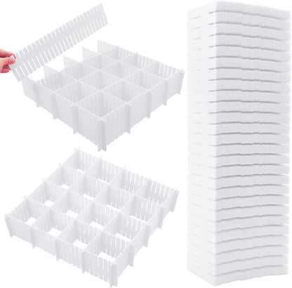 85Pcs Drawer Dividers, Adjustable Drawer Organiser, Cut at Will for Tidying Clutter Clothes, Socks, Makeup, Dresser, Kitchen White