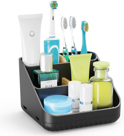 Toothbrush Holders for Bathrooms,6 Slots, Detachable for Easy Clean, White | Electric Toothbrush, with bamboo divider, drainage hole, BPA-free,bathroom,office,kictchen,vanity countertop organizer
