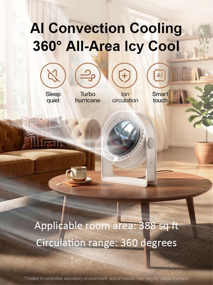 2026 Quiet USB Desk Fan,4 Speeds, 120°Tilt, table Fan for bed & Office | Air Circulator Mini Fan Bedroom,Translucent Black, Portable Smart Display Fan,Low Noise,7 Blades,Cool Room In 3 Mins
