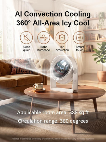 2026 Quiet USB Desk Fan,4 Speeds, 120°Tilt, table Fan for bed & Office | Air Circulator Mini Fan Bedroom,Translucent Black, Portable Smart Display Fan,Low Noise,7 Blades,Cool Room In 3 Mins