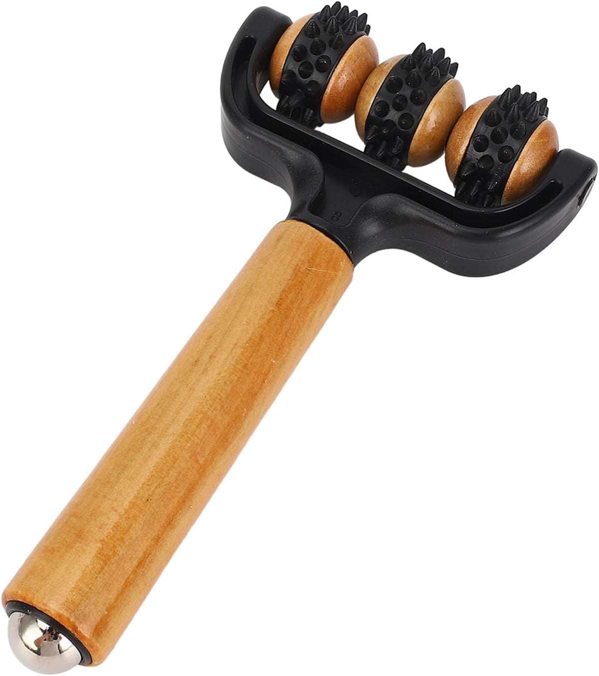 Handheld Spiky Massage Balls Roller, 3 Wheels Spiky Point Muscle Massage Roller with Wood Handle, Muscle Relaxation Tools for Foot Arm Body Neck Leg Pain Pressure Relief