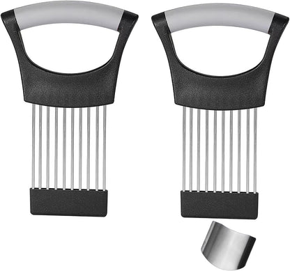 2Pcs Stainless Steel Onion Slicer Holder with Finger Guards, Multi-Purpose Fruit Vegetable Cutting Kitchen Tool