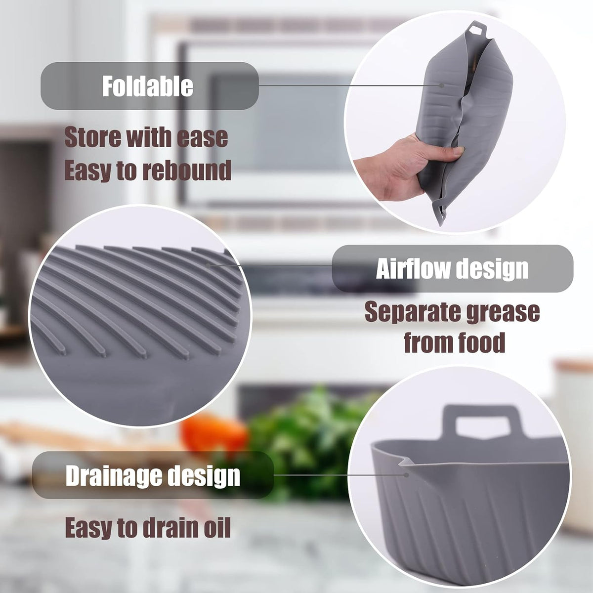 Golden Associate Silicone Liners Square for 8 to 8.5 inch Air Fryer, 2 Pcs Non-stick Food-grade Reusable Basket Baking Tray Airfryer Accessories
