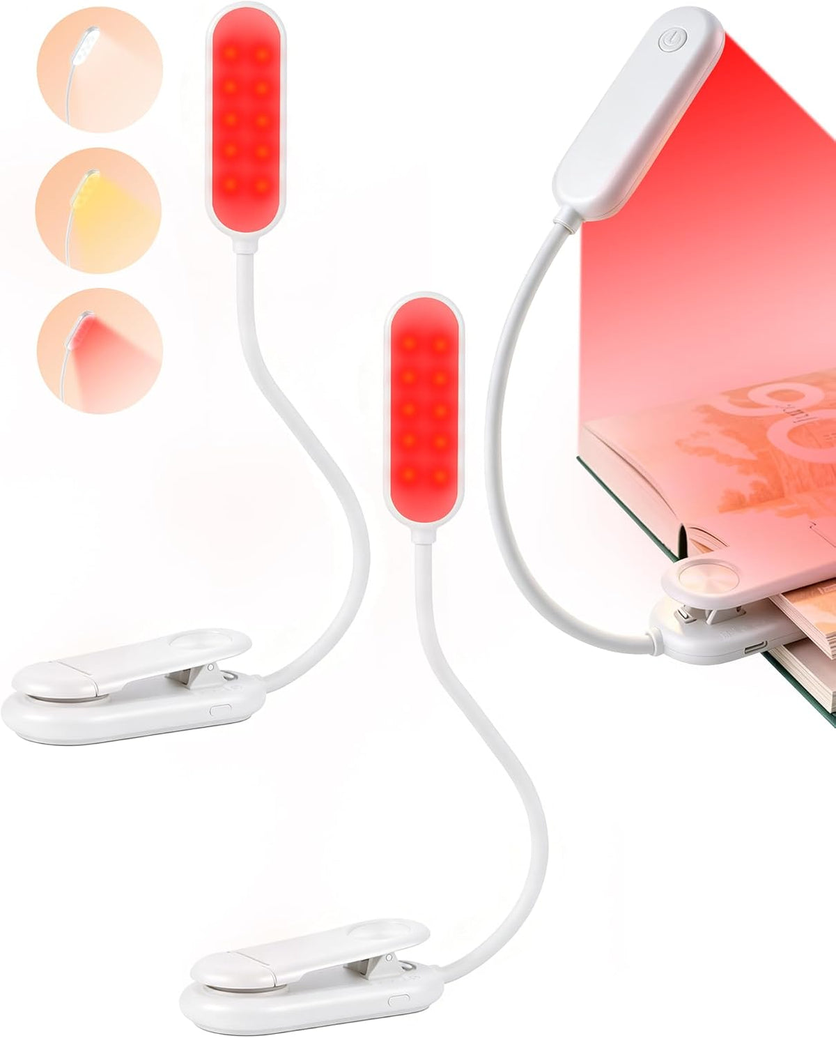 630nm Red Book Light for Reading at Night - Zero Blue Light, Dimmable Reading Lights for Books in Bed, LED Book Lamp Clip on, Gift for Students Parents Nurse Studying Travel (1 Pack)