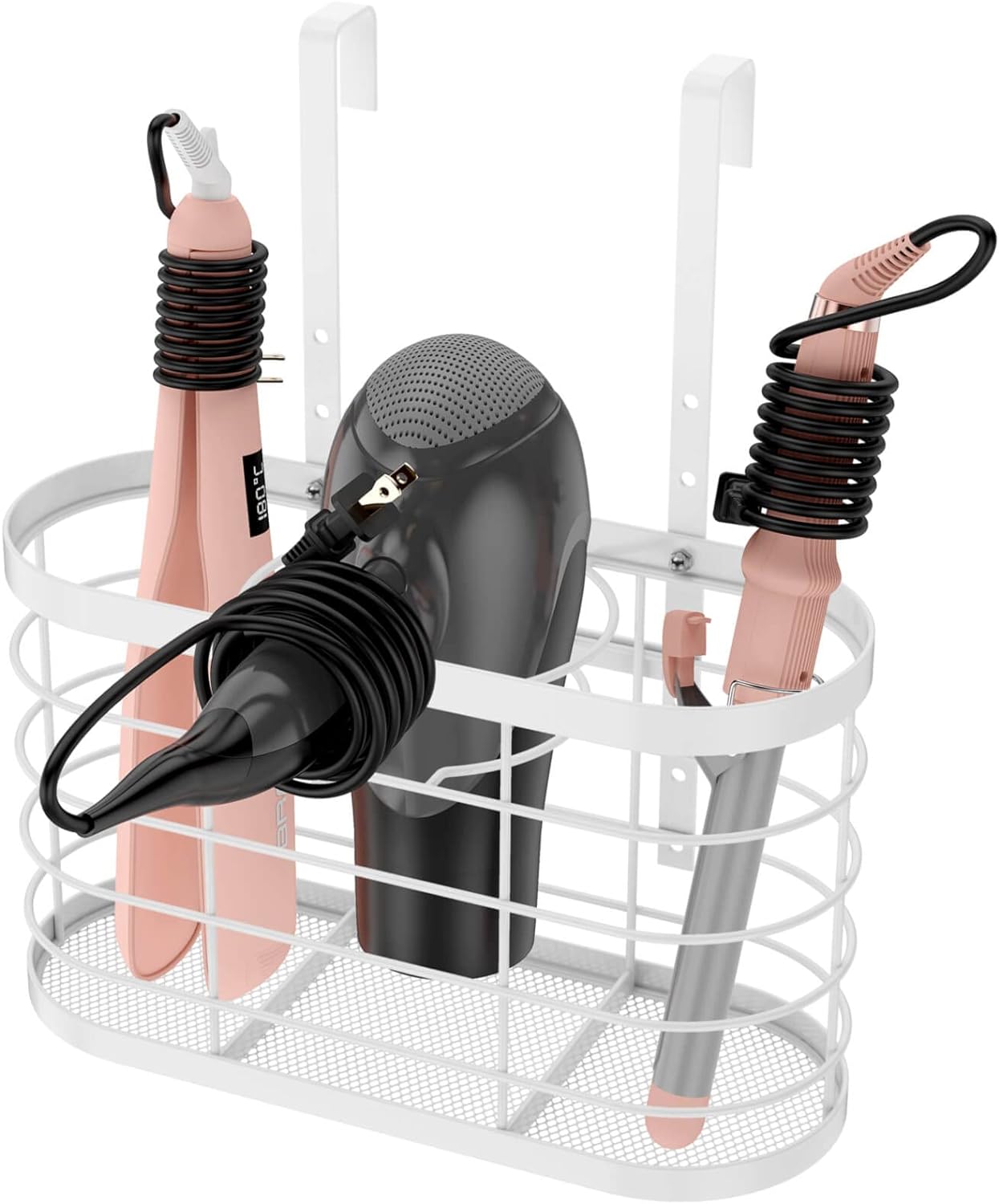 Hair Dryer Holder 3 in 1 Hair Tool Organizer - Blow Dryer Holder | Djustable Height Wall Mounted/Cabinet Door Bathroom Organizer Under Sink for Hair Dryer, Flat Irons, Curling Wands