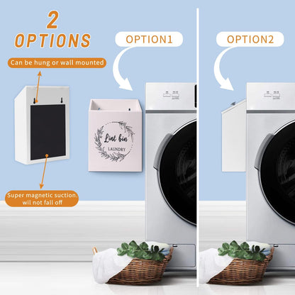 Magnetic Lint Bin and Dryer Sheet Holder Set for Laundry Room, Farmhouse Wooden Lint Trash Can with Lid and Dryer Sheet Dispenser Box Magnetic for Mounting on Dryer,Stylish Laundry Room Organiz(Black)
