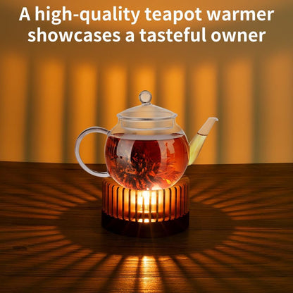 Teapot Warmer, Aluminum Tea Warmer with Wooden Base, Candle Heater for Heating Tea, Coffee, Milk, Food,Camping and Traveling, Universal Teapot Heater (Large-with Wooden Base)