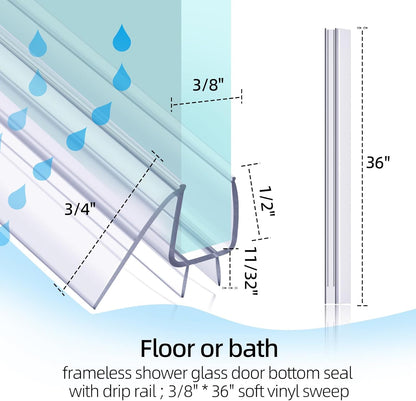 POZIA Shower Door Bottom Seal Frameless Glass Shower Door Seal Strip Clear Vinyl Durable Stop Shower Leaks and Create a Water Barrier Ultra Clear (1PACK-1/2in)