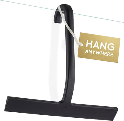 Shower Squeegee for Glass Doors, 10″ Black with No-Drill J-Hook | Hang Anywhere Without Adhesive, Seamless One-Piece Silicone, Encased Steel Core, Streak-Free Shower Squeegee for Glass & Tile