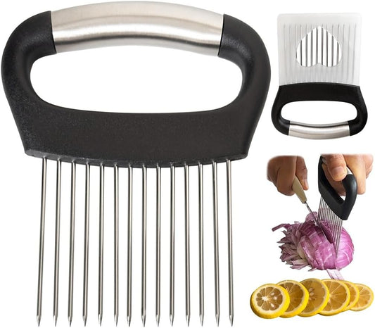 Large Onion Holder for Slicing with Protective Cover | 14 PCS Stainless Steel Prongs, Ergonomic Widened Large Handle, Food Slicing Guide, For Potato, Tomato, Vegetable, Fruit, Meat