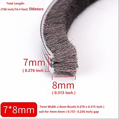16 Ft (5m) 196 Inch Sliding sash Windows Doors Tape Pile Draught excluder Brush Seal Strip weatherstrip 7mm x 12mm (7/24 1/2 Inch, Gray)