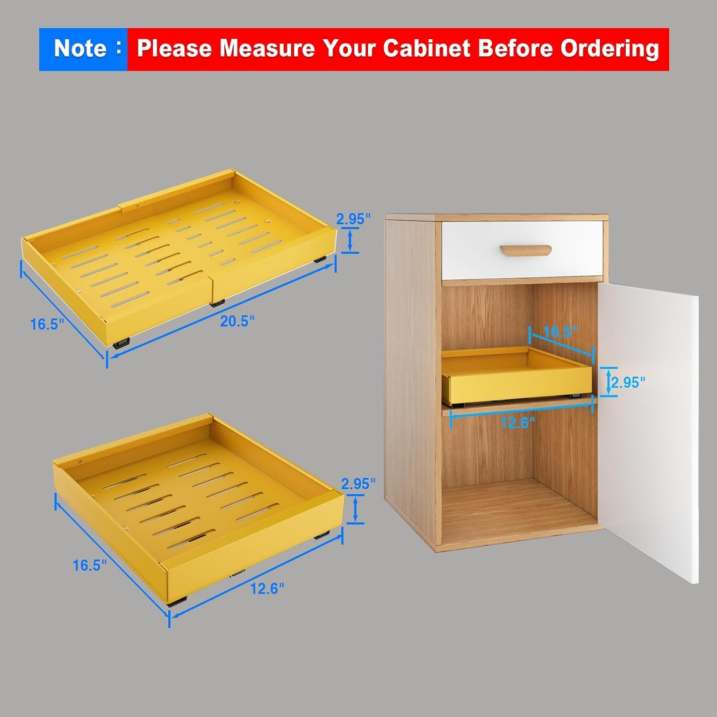 Mustorn 2 Pack Pull Out Cabinet Organizer, Slide Out Drawers for Cabinets, Peel and Stick, Heavy Duty Shelves for Kitchen, Cupboard, Pantry, Bathroom (16.5"D*11.8"W*3.94"H-Black)