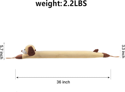 habibee Door Draft Stopper, Weighted Noise Blocker 38 in Coffee Dog | Robust Herringbone Fabric, Weighted Sandbags, Bouncy Cotton Filling, Blocks Light & Dust, Tool-free Setup, Animal Home Decor