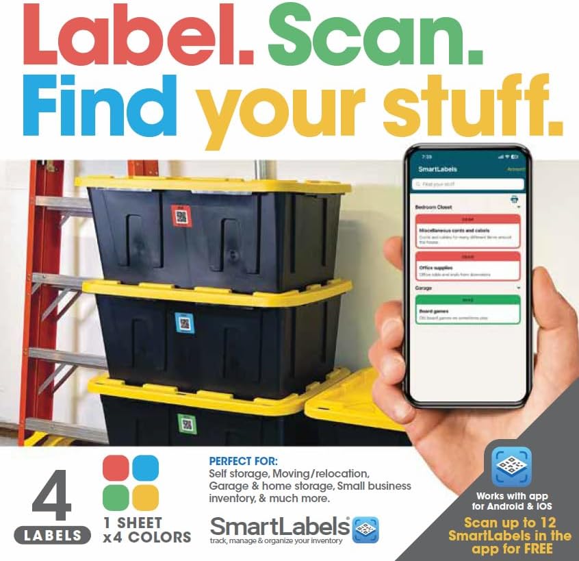 QR Code Stickers with AI Photo Analysis App - Auto-Creates Item Descriptions - No Typing - Made in USA - QR Code Labels for Storage & Inventory Tracking, Organization & Moving, Pack of 48