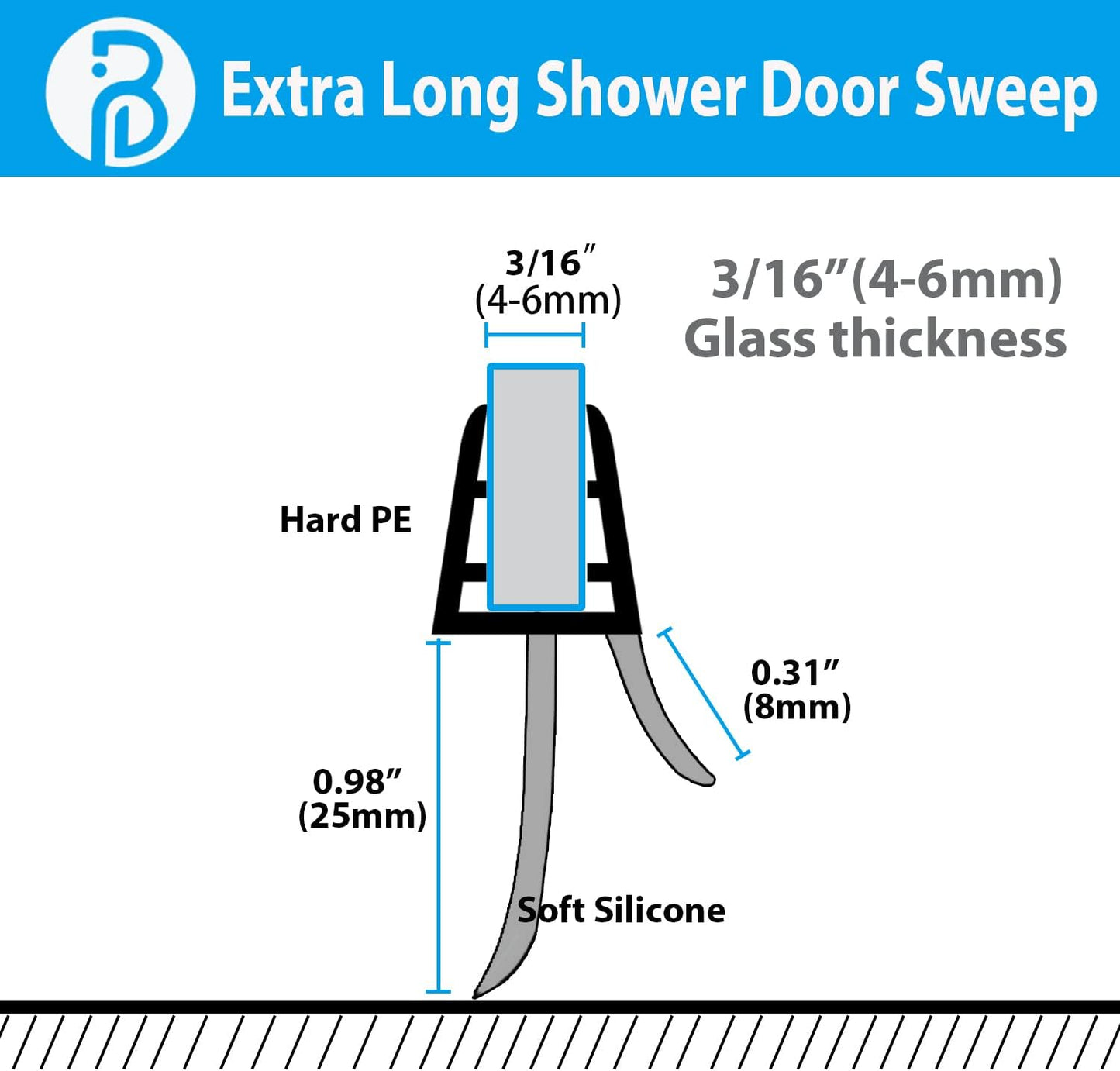 2-Pack Butecare Frameless Shower Door Bottom Seal for Glass Doors – Stop Shower Leaks and Create a Water Barrier (3/8” x 39”)