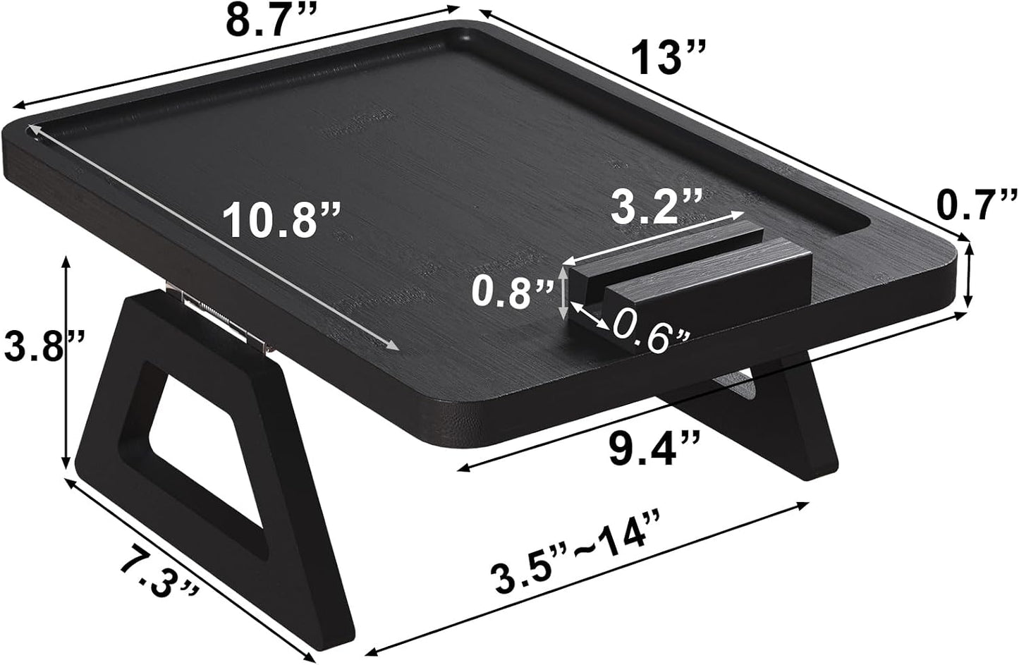 Couch Arm Tray,Bamboo Folding Sofa Tray,Sofa Armrest Trays Clip-On Couch Desk for Drinks,Snacks,Phone,Remote Control（Black）