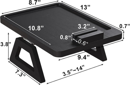 Couch Arm Tray,Bamboo Folding Sofa Tray,Sofa Armrest Trays Clip-On Couch Desk for Drinks,Snacks,Phone,Remote Control（Black）